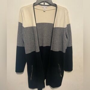Charter Club Women’s Colorblock Open Front Faux Leather Cardigan Large Heavy